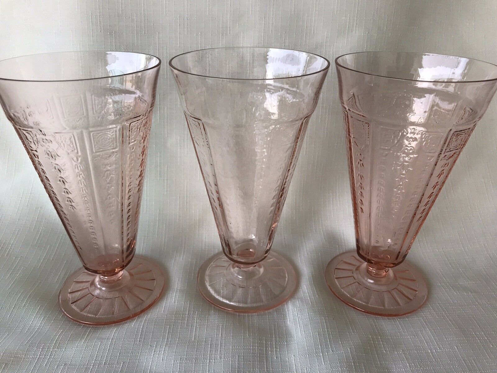 3 Pink Depression Glass Footed Tumblers 6 1/2” Princess Pattern Hocking Glass