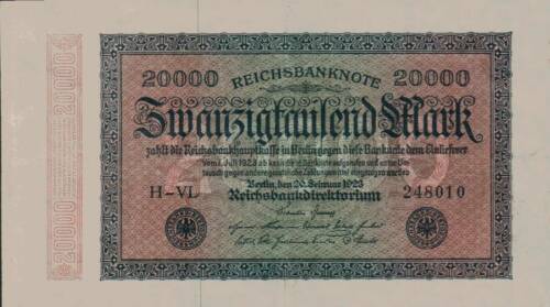 Huge 1923 Germany Weimar Republic Hyper Inflation 20.000 Mark Banknote