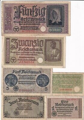 Germany 0,5 1 2 5 20 50 Reichsmark Full Set  Wwii (1940-1945) (l27)