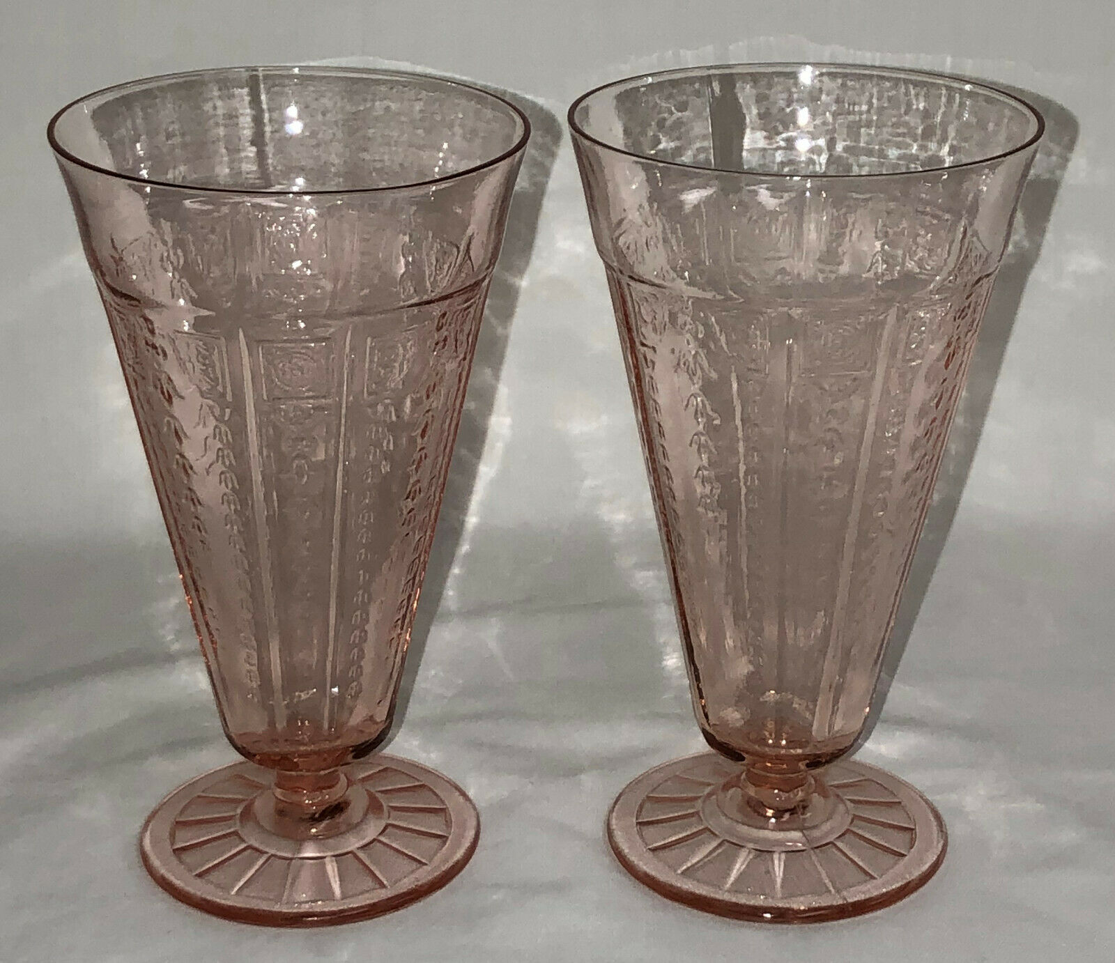 2 Anchor Hocking Princess Pink *6 1/2" Footed Iced Tea Tumblers*