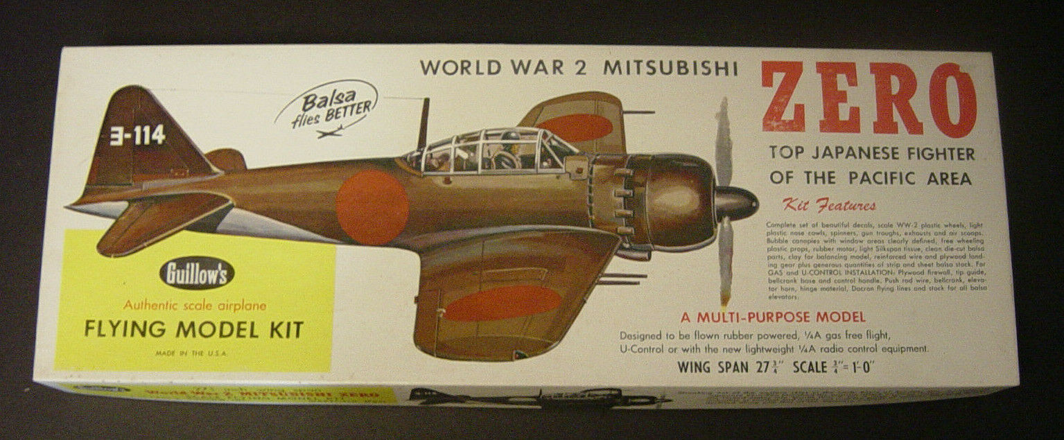 Nos Guillow's Wwii Mitsubishi Zero Sen Flying Model Kit Plane Airplane Vtg Balsa