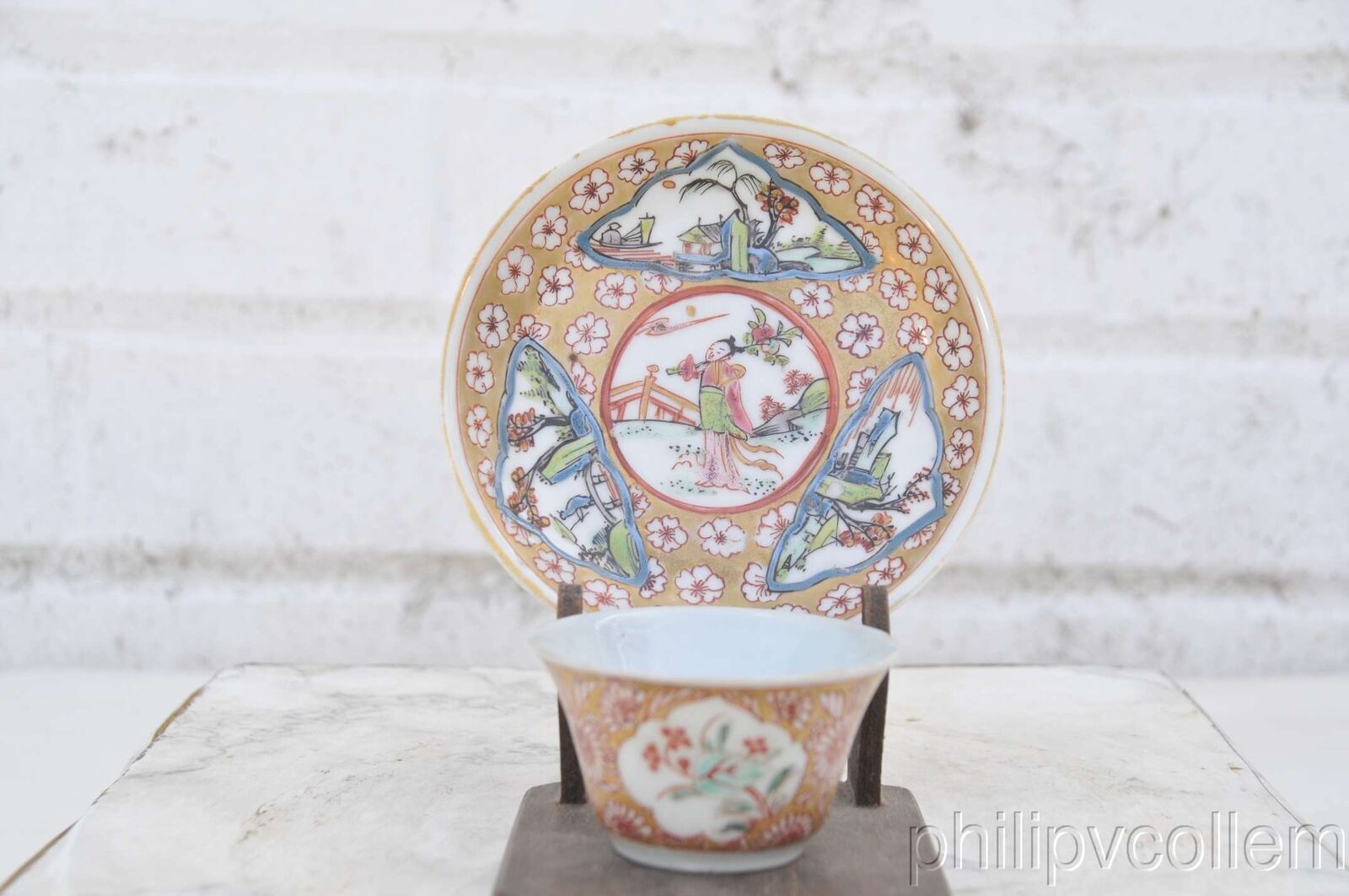 Fine Polychrome Cup And Saucer