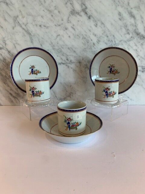 6 Pc Chinese Export Armorial Famille Rose Tea Cup Saucer American Market 18th