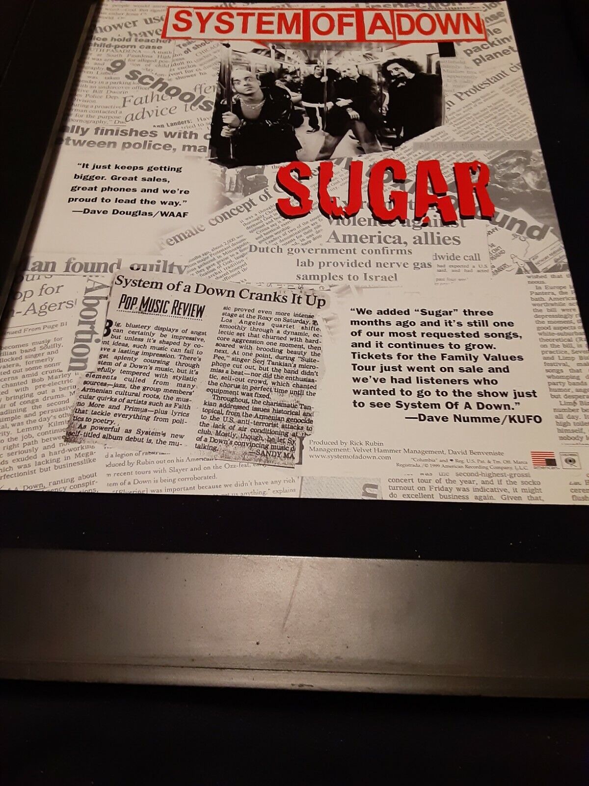 System Of A Down Sugar Rare Original Radio Promo Poster Ad Framed! #2